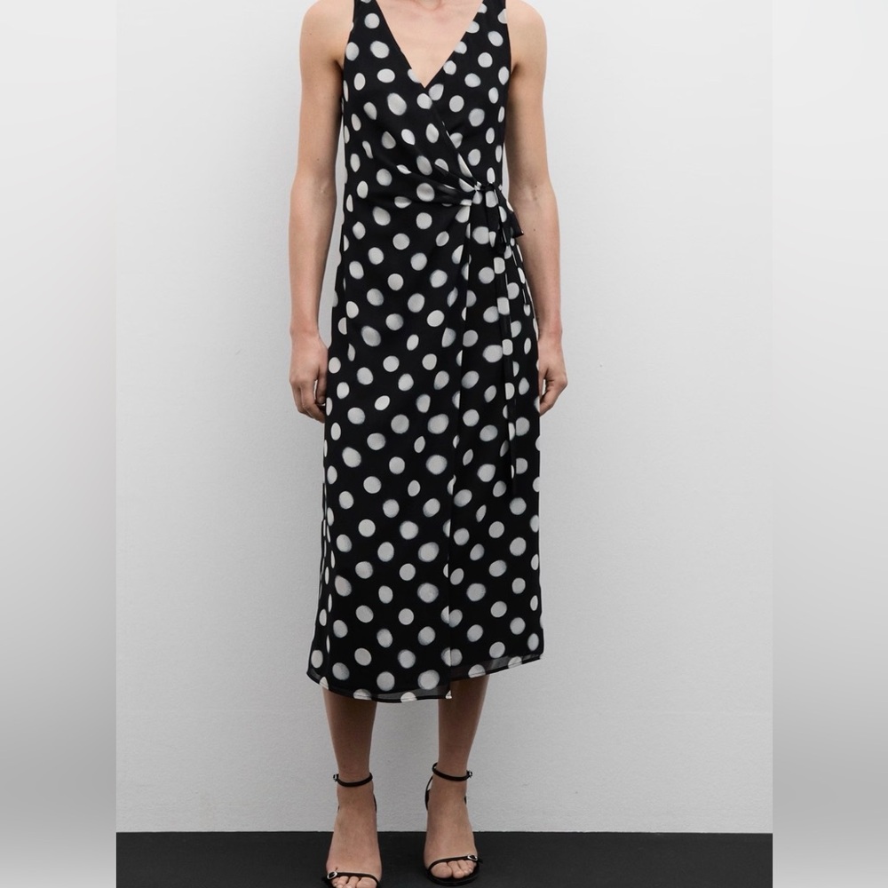 Mango Black and White Polka Dot Midi Dress